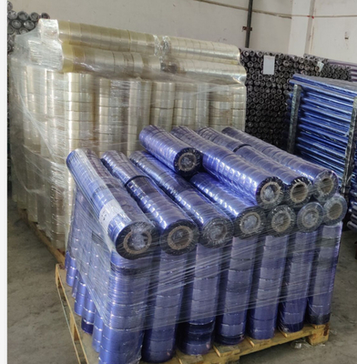 50PHR PVC Film Roll Transparent Packing 2.45m Light Blue 40CM Width